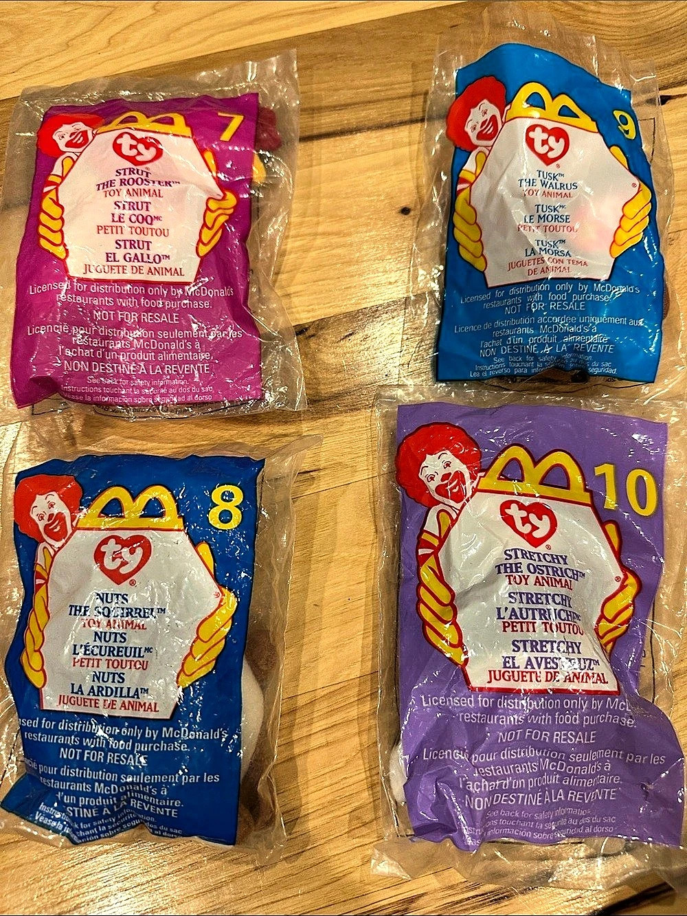 Ty McDonald's Teenie Beanie Babies Lot (Strut, Tusk, Nuts, Stretchy) Set Blue &